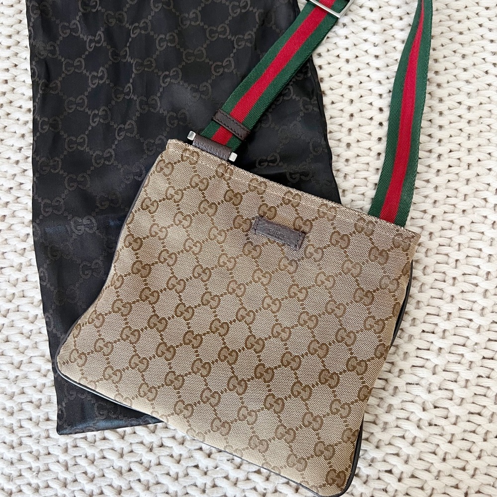 GUCCI web strap zip messenger GG canvas small crossbody bag
